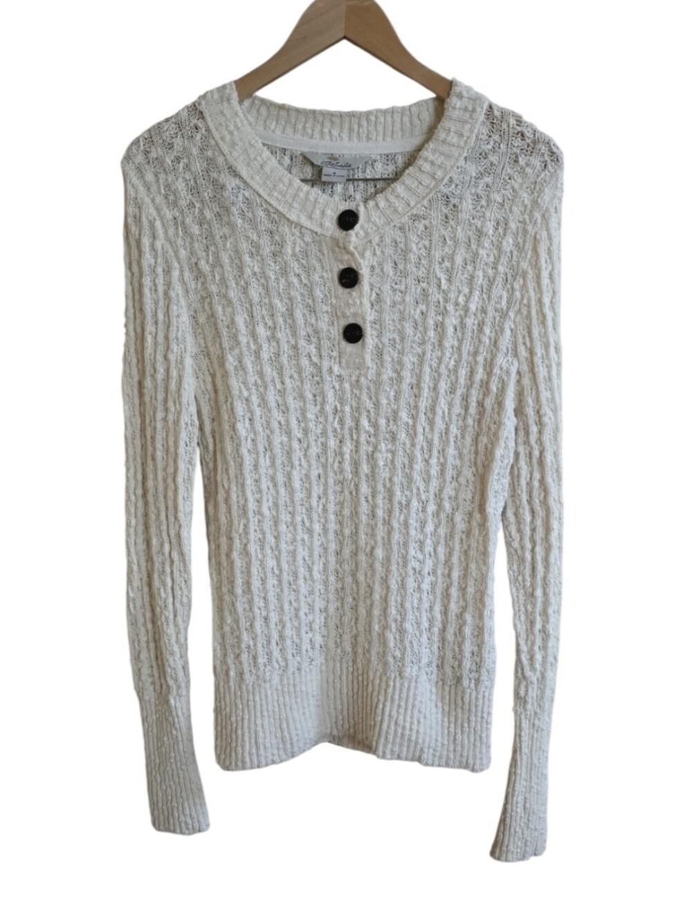 Bob Timberlake 100% Cotton Cream Gauze Knit Henley Long Sleeve. Size Medium